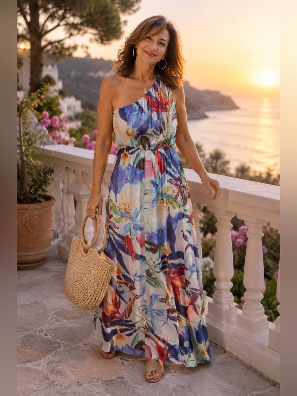 Tropical One-Shoulder Maxi Dress in Multicolor Floral